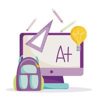 Back to school, computer, backpack, ruler and pencils vector