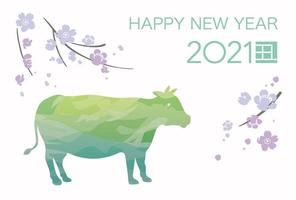 2021 Year of the Ox New Years Greeting Card vector