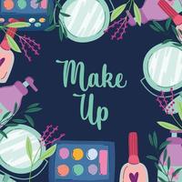 Make-up and beauty products banner with lettering vector
