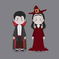 personaje de pareja con disfraces de halloween vampiro vector