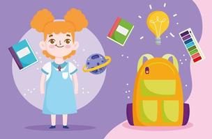 Back to school banner with student girl  vector