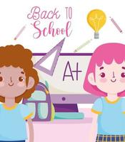 Back to school poster with students and materials vector