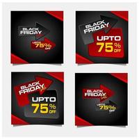 Black Friday sale red and black square ad set vector