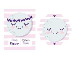 Baby shower invitation card set with cute moon vector