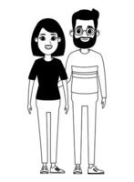 Couple cartoon character portrait in black and white vector