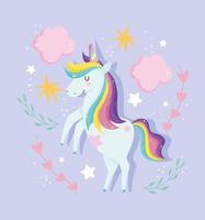 Magic unicorn with floral and celestial elements vector