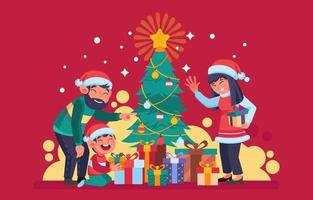 Happy Family with Christmas Present vector