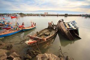 The Sea fishing boat sank at petchaburi province ,Thailand photo