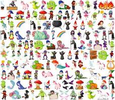 Set of fantasy characters and fantasy theme  vector