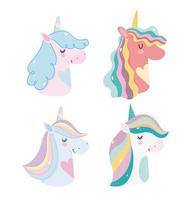 Set of cute magic unicorn heads vector