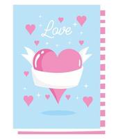 Love romantic hearts with ribbon and lettering  vector