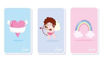 Love cupid, heart, rainbow in romantic celebration vector