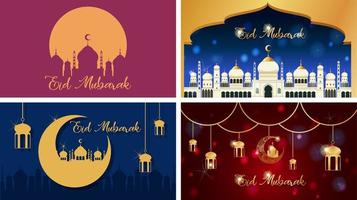 Four background designs for festival Eid Mubarak vector