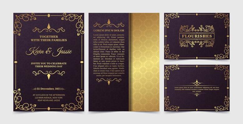 Luxury vintage golden invitation card template