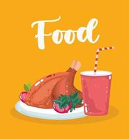 Fast food, roasted chicken and soda  vector