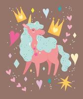 Cartoon magic unicorn with cute elements vector