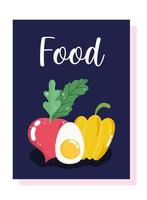 Pepper, egg, and radish. Menu restaurant poster vector