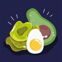 Avocado slice, boiled egg and lettuce vector