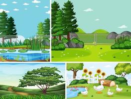 Four Different Scenes in Nature Setting Cartoon Style vector