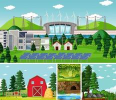 Four Different Scenes in Nature Setting Cartoon Style vector