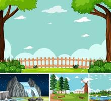 Four Different Scenes in Nature Setting Cartoon Style vector