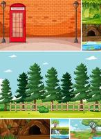 Six Different Scenes in Nature Setting Cartoon Style vector