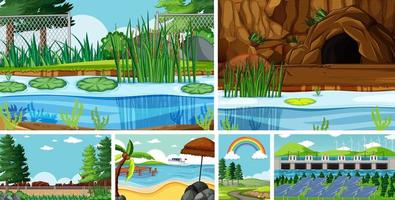 seis escenas de la naturaleza con diferentes ubicaciones. vector