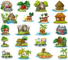 Set of Different Bungalows and Island Beach Theme vector