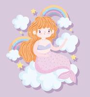 pequeña sirena rubia con arcoiris y nubes