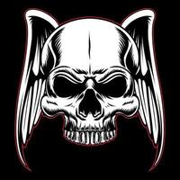Skull head with wings outlined in red vector