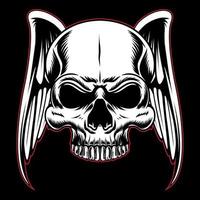 Skull head with wings outlined in red vector