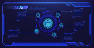 Blue Fingerprint HUD Closed Padlock on Digital Pattern vector