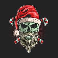 Skull Santa with beard in front of candy canes vector