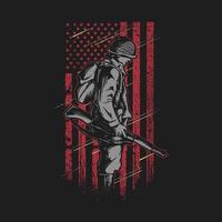 Soldier with grunge American flag vector