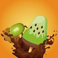 Kiwi ice cream bar with chocolate splash  vector