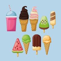 Set of ice cream and frozen drink vector