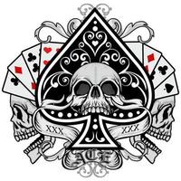 Skulls with playing cards and decorative spade vector