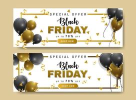 Banner de venta de viernes negro con globos vector