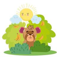 Cute monkey sitting with bananas in the grass vector