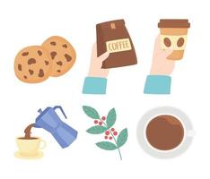 Cute coffee break icon set vector