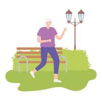 Elderly woman running outdoors vector