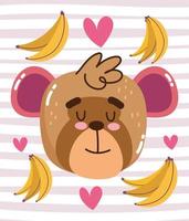 Cute monkey with bananas and hearts  vector