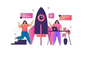 Illustration of business startup with rocket vector
