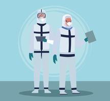 Doctors wearing medical biohazard suits  vector