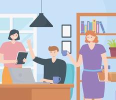 concepto de coworking con personas que comparten un espacio de trabajo vector