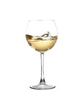 WHITE wine swirling in a goblet wine glass, isolated photo