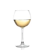 WHITE wine swirling in a goblet wine glass, isolated photo
