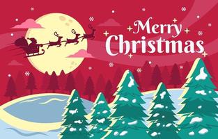 Flying Santa at Christmas Night Landscape Background vector