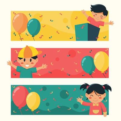 Children Celebration banner with Balloons and Confetti