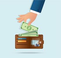 Hand taking money from wallet vector